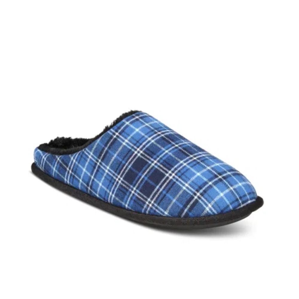 Club Room Blue and Black Plaid Men's Slippers